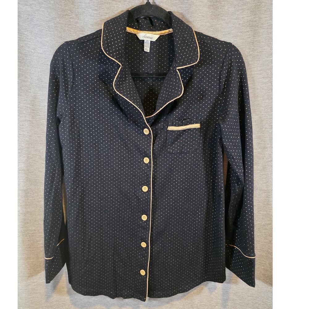 Soma Black Polka Cool Nights Button-Up Pajama Shirt Womens Long Sleeve Size S